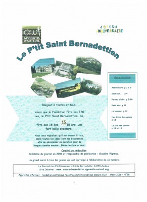 Sortie du journal des Ets Sainte-Bernadette